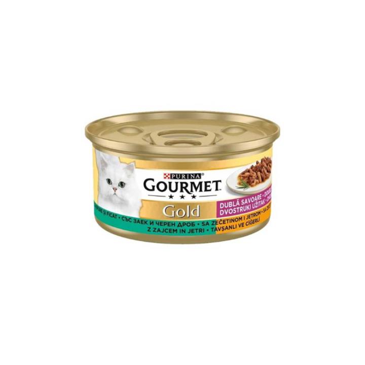 کنسرو گورمت گلد مدل خورشتی خرگوش و جگر ۸۵ گرم (Gourmet gold rabbit and liver in gravy)